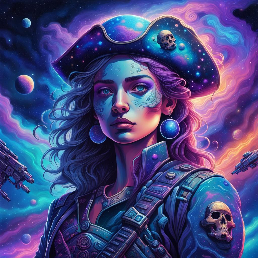 Cosmic Pirate in Space with Guns, Astral Illustration