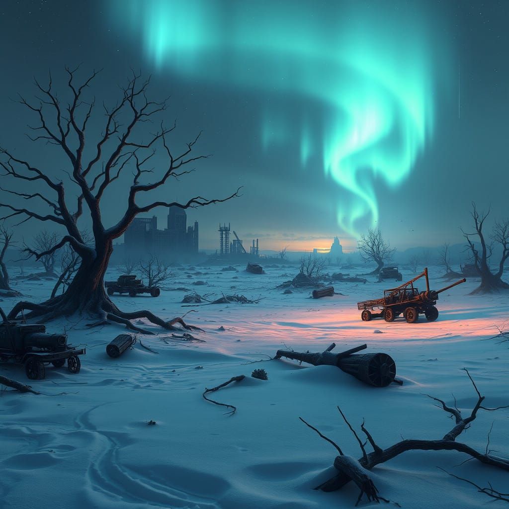 Barren Winter Wasteland in Cyberpunk Aesthetic