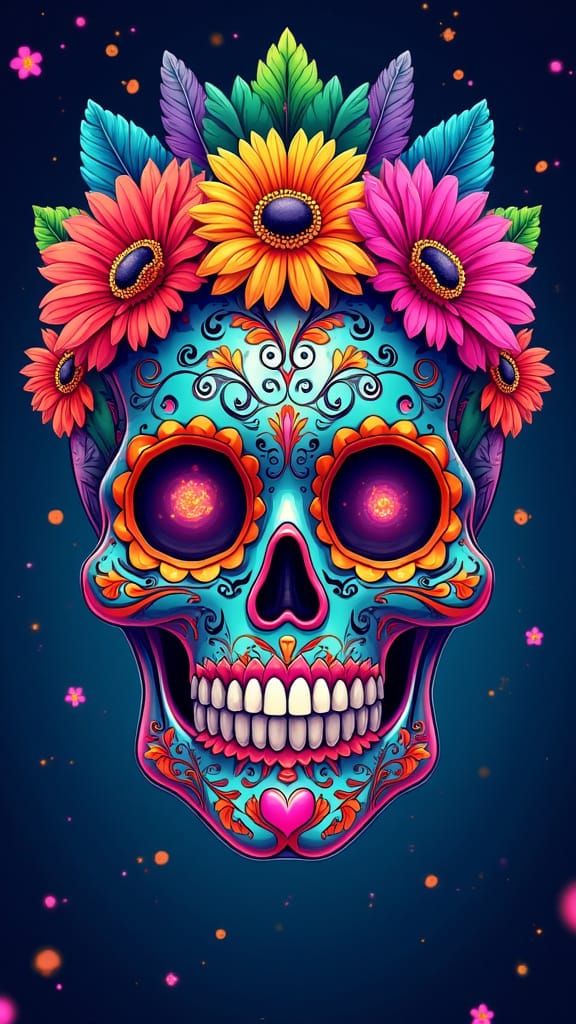 Vibrant Sugar Skull Fiesta in a Mexican Nightclub
