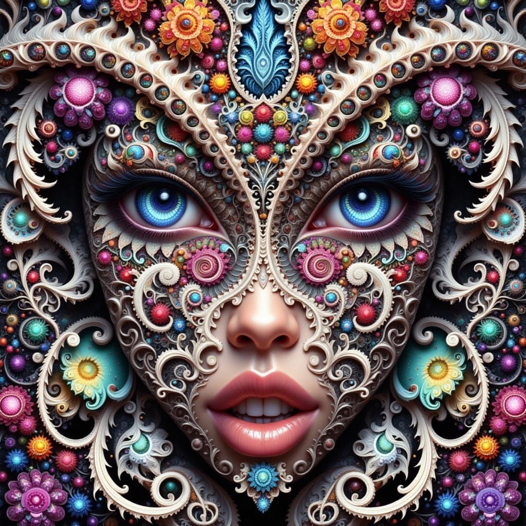 Symmetrical Fractal Art in Oil Paint Style