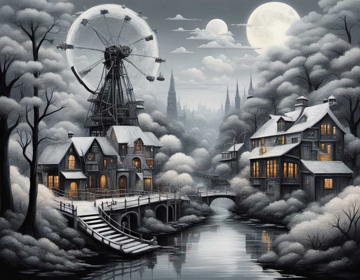 Surreal Steampunk Painting of Arrowtown Willow Brook