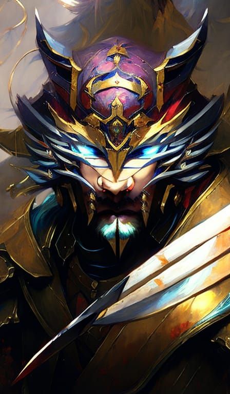 Immortal Ronin Warrior in Ornate Armor, Anime Portrait