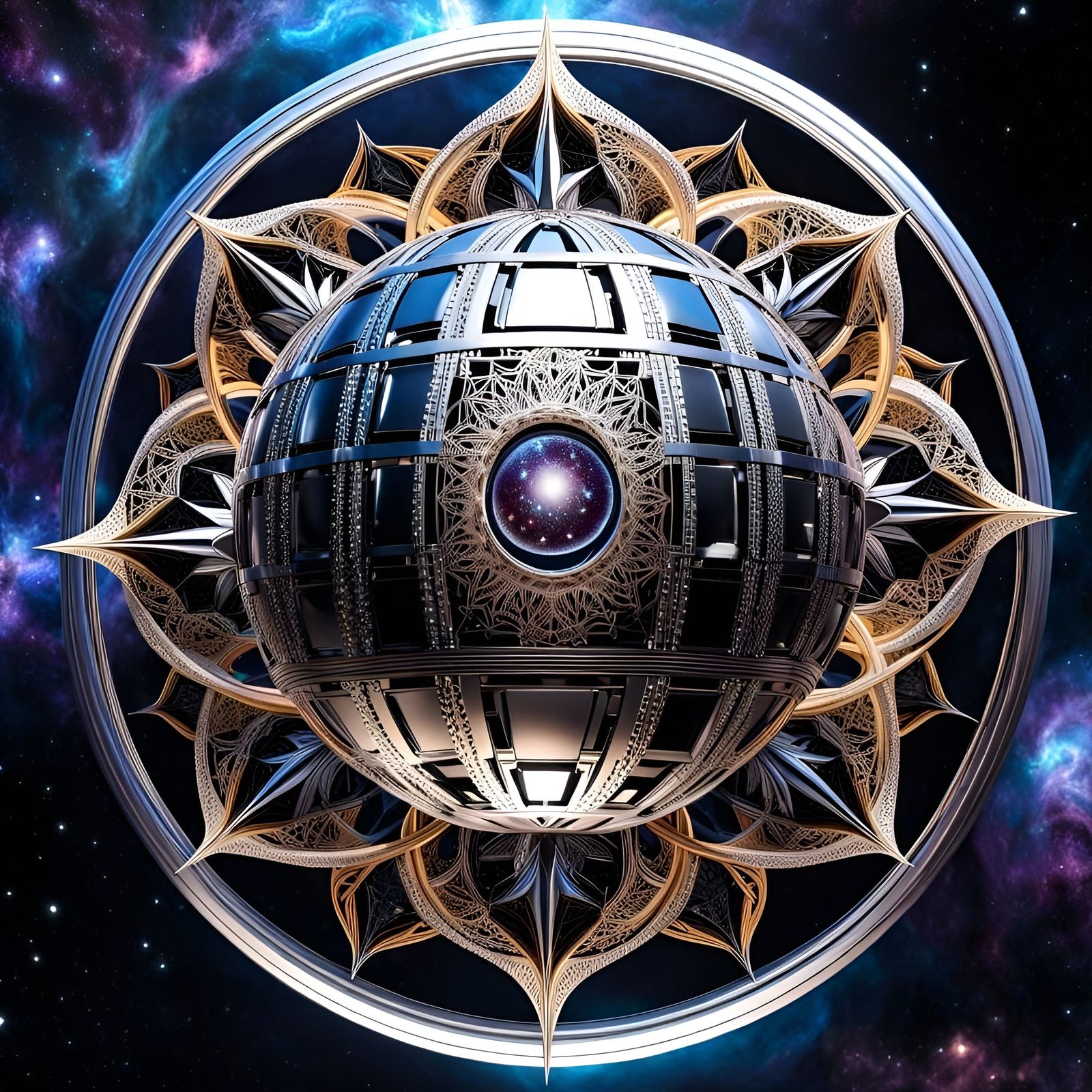 Transparent Death Star Mandala in Fractal Tenebrism