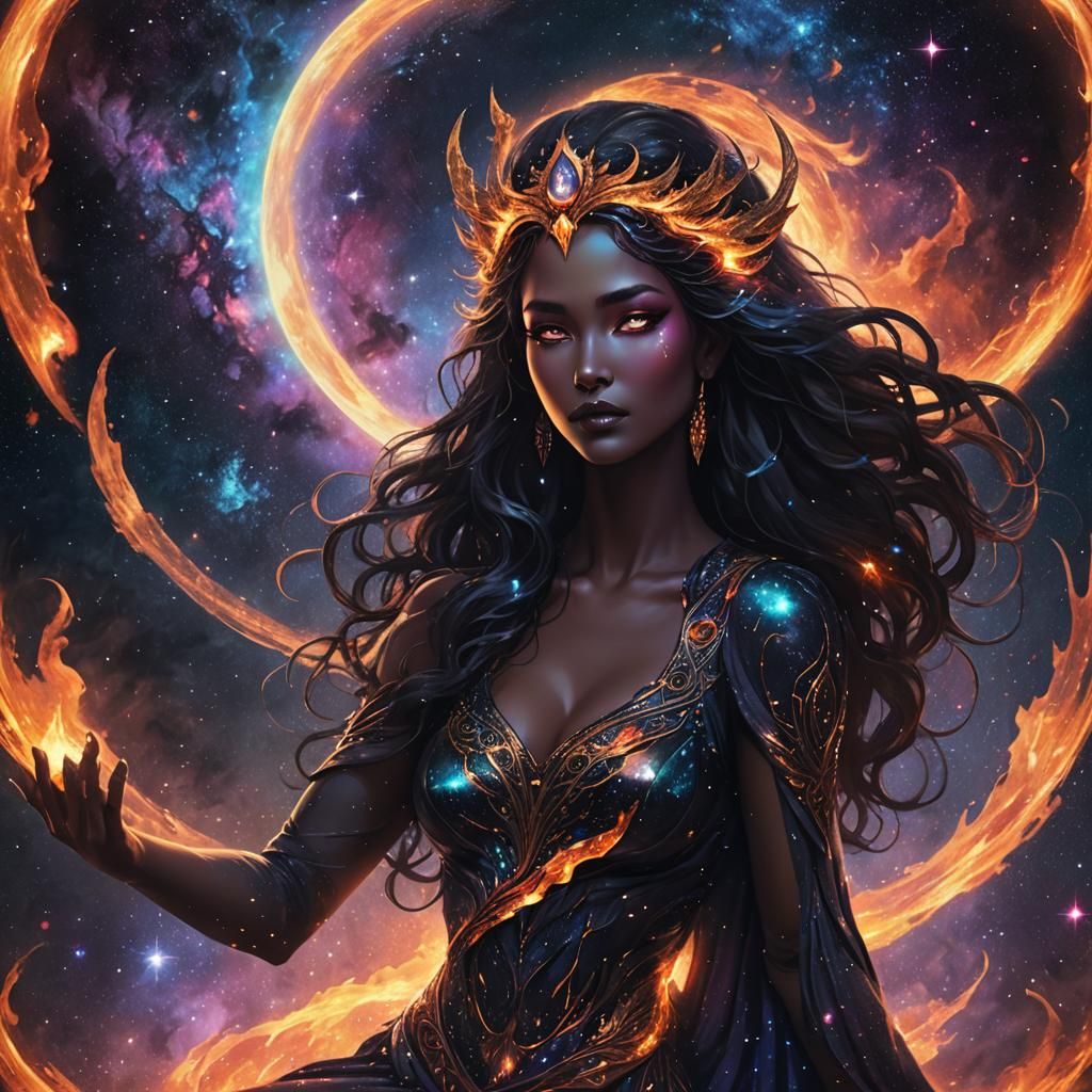 Goddess Reborn from Digital Ashes in Dark Fantasy