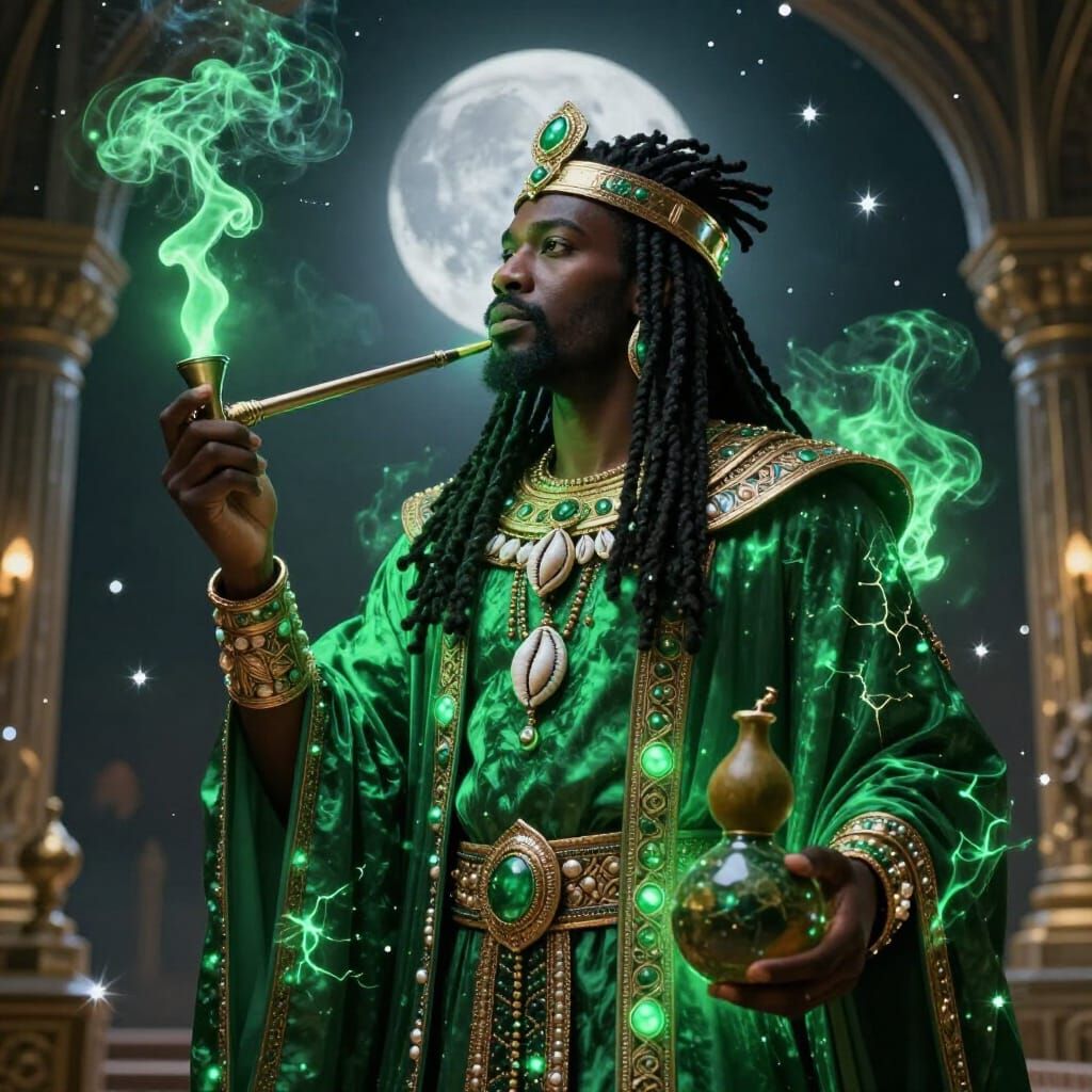 Ancient African King Illuminated by Emerald Magic
