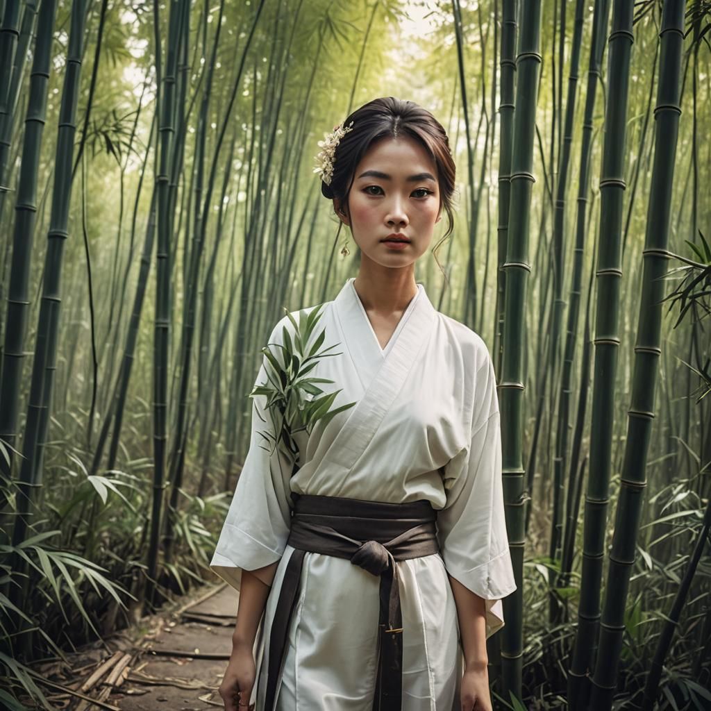 Asian Princess in Bamboo Forest: Cinematic Still