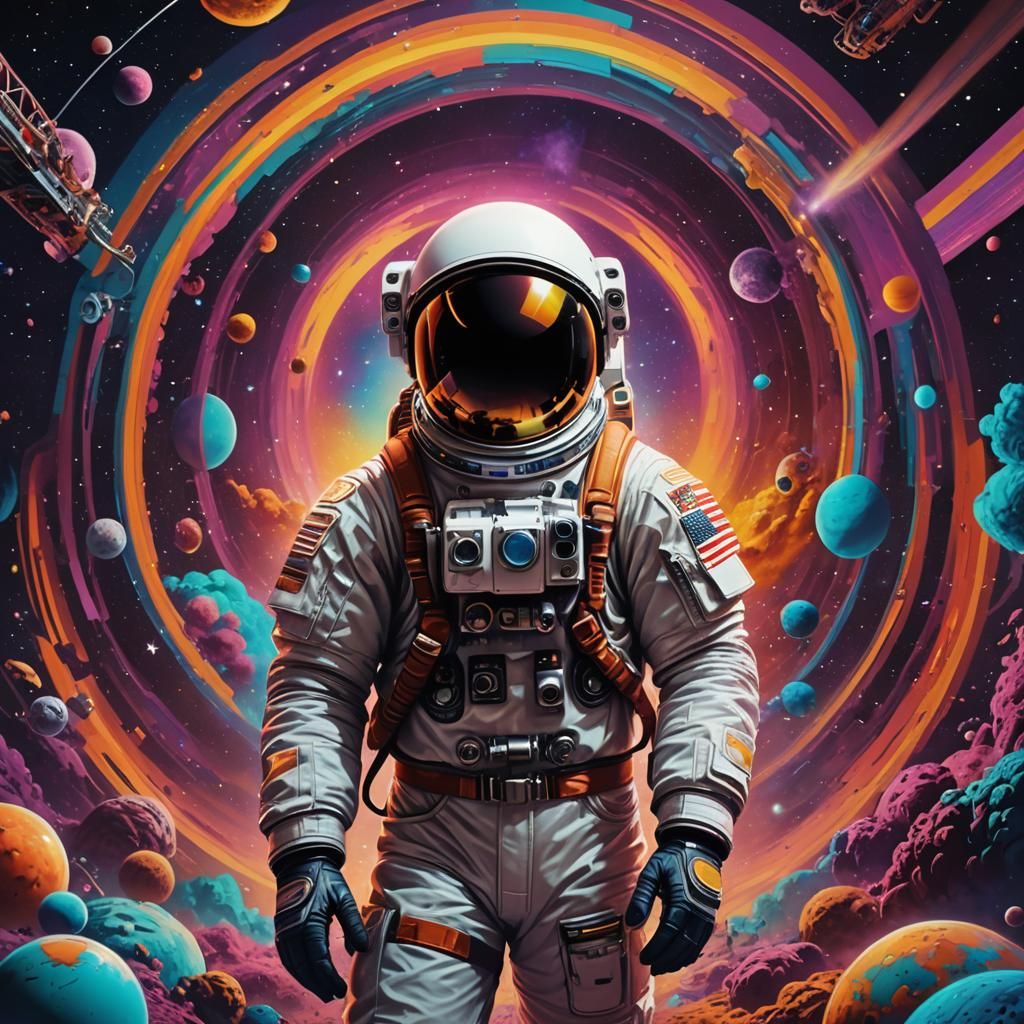 Astronaut in Psychedelic Funk Poster Style
