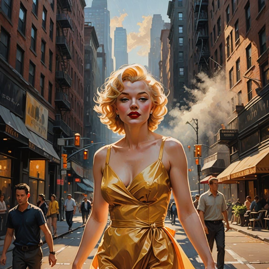 Marylin Monroe Strolling in New York City Impressionist Oil ...