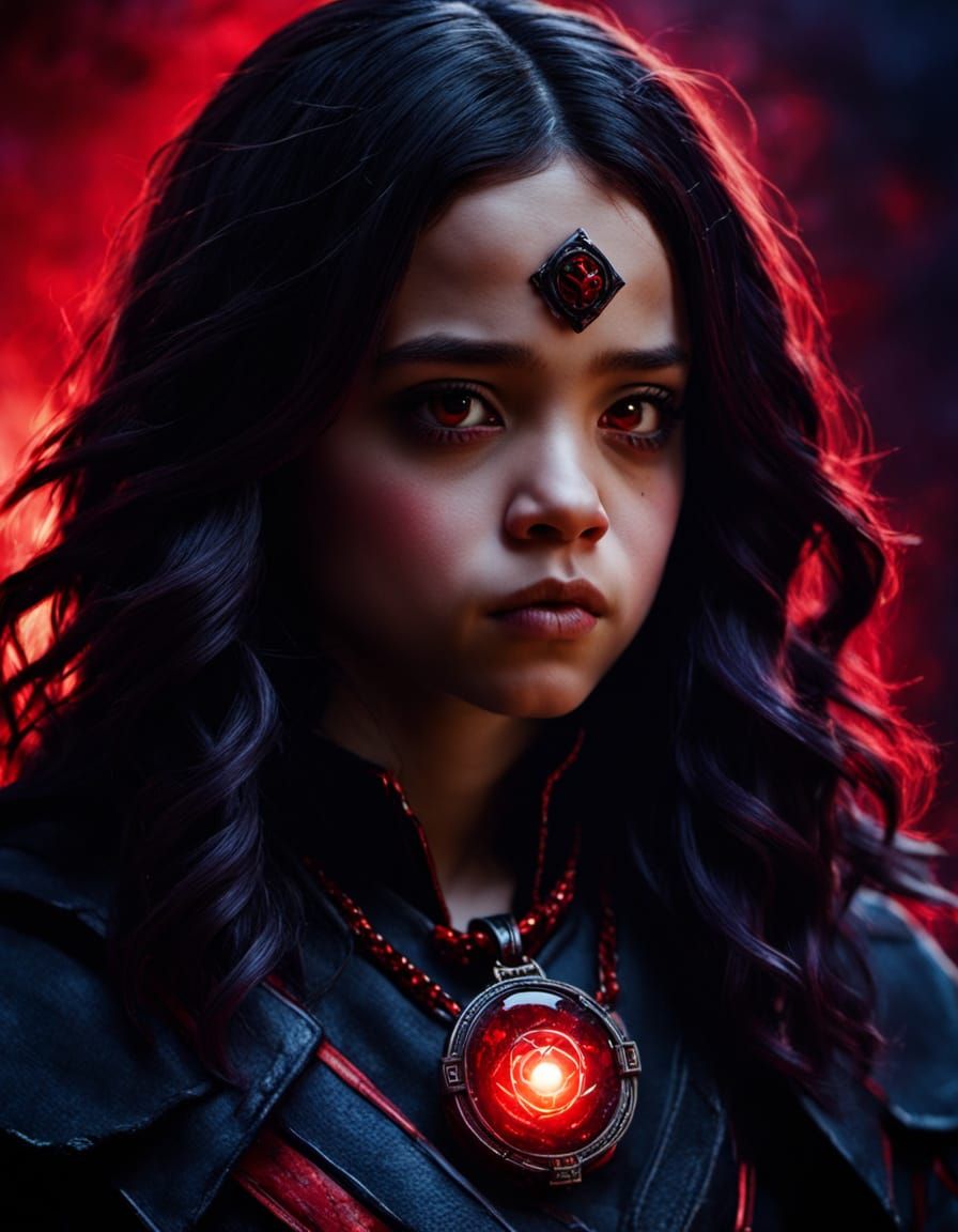Jenna Ortega as Raven with Red Amulet, Comic Book Art