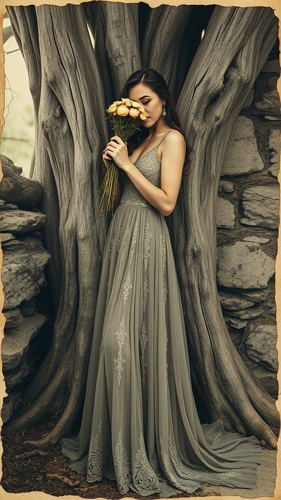 Surreal Postcard Landscape with Woman in Whimsical Environme...