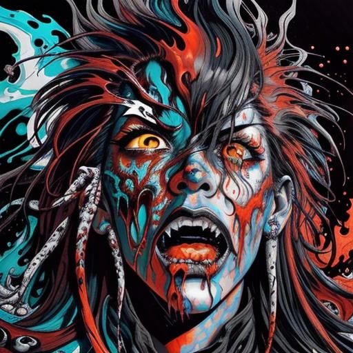 Terrifying Shadow Monster in Liquid Watercolor Art