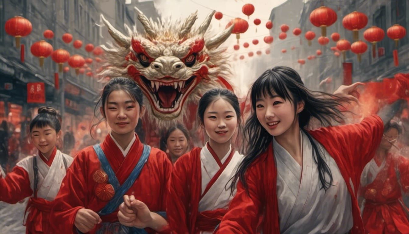 Chinese New Year Celebration in Manga Style