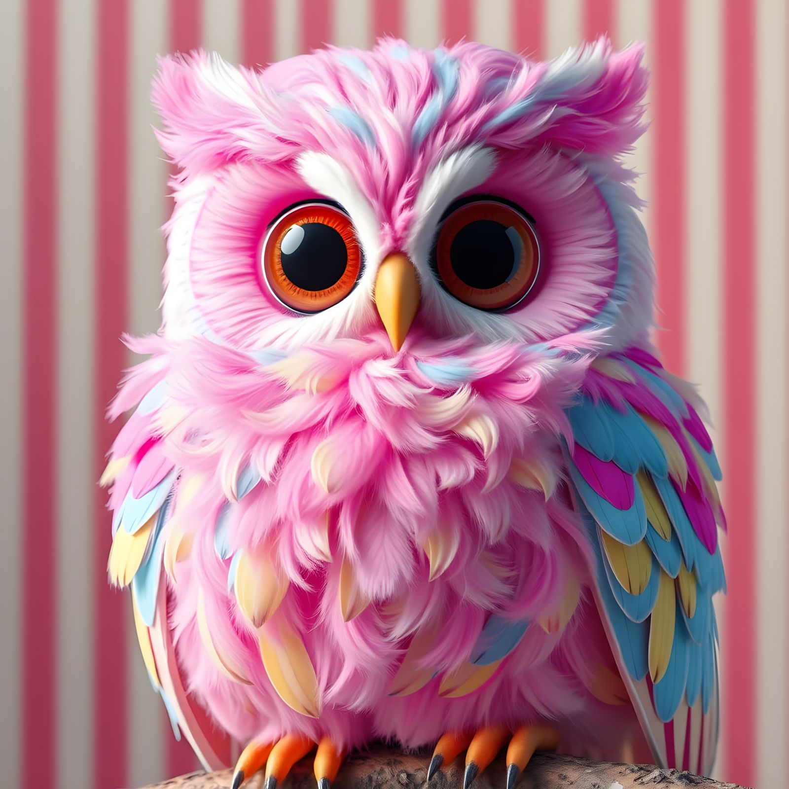 Whimsical Owl in Pastel Hues with Striped Background