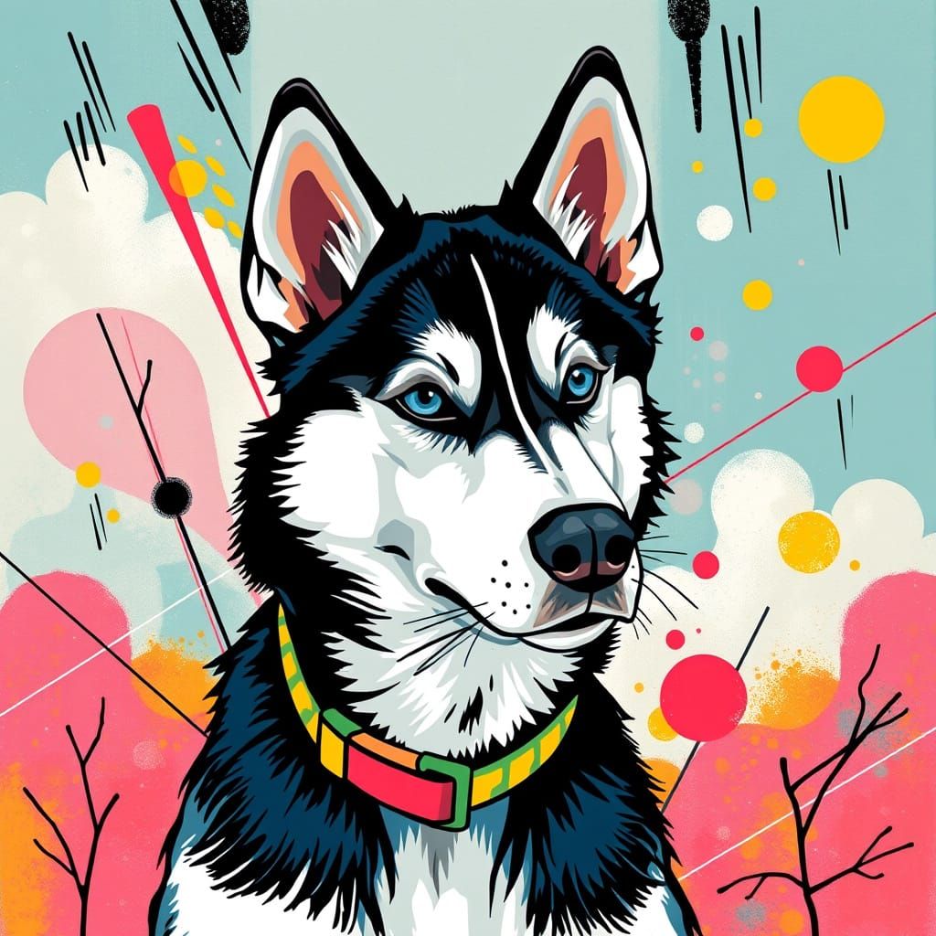 Siberian Husky in Vibrant Pop Art Dreamscape