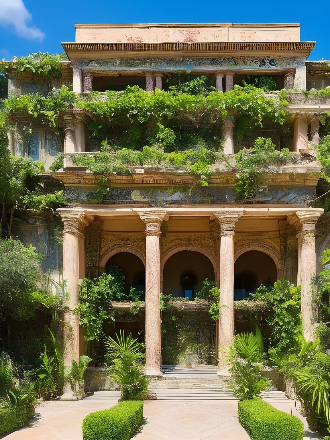 Tropical Minoan Palace with Intricate Carvings