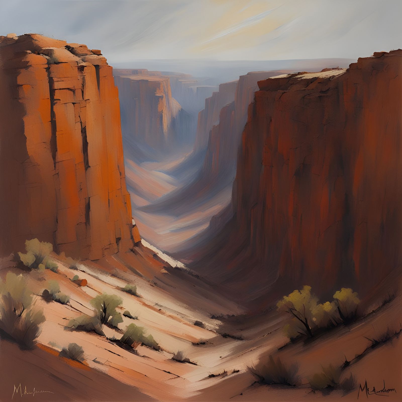 Tonal Realism Painting of a Desert Canyon (Homage to Max Meldrum)
