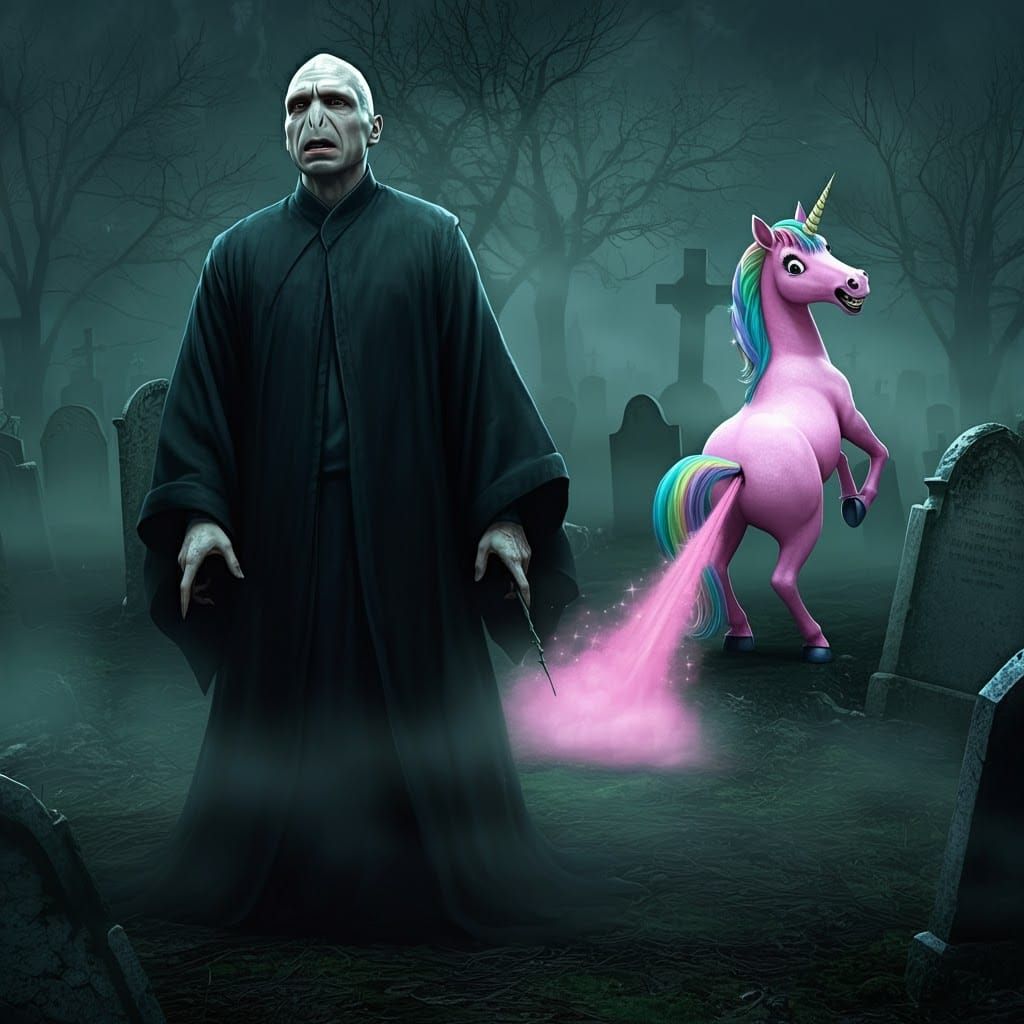 Voldemort's Graveyard Surprise: A Unicorn's Humorous Taunt