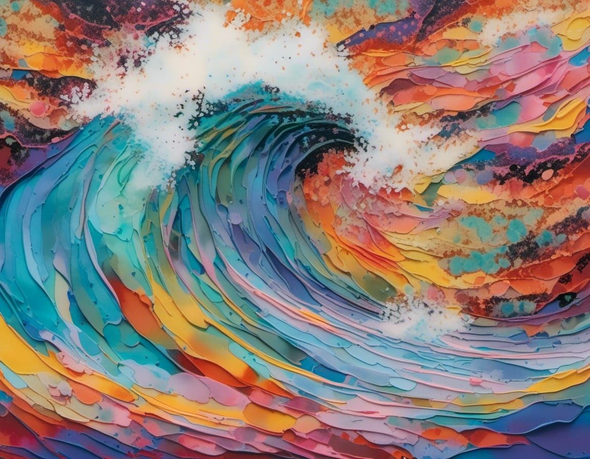 Psychedelic Tsunami Waves in Alcohol Inks Style