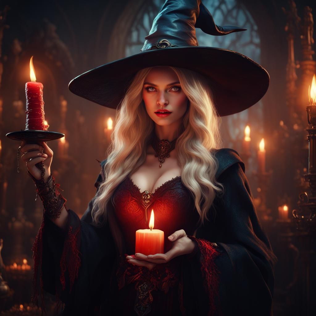 Magic Woman with Witch Hat and Candle Labels