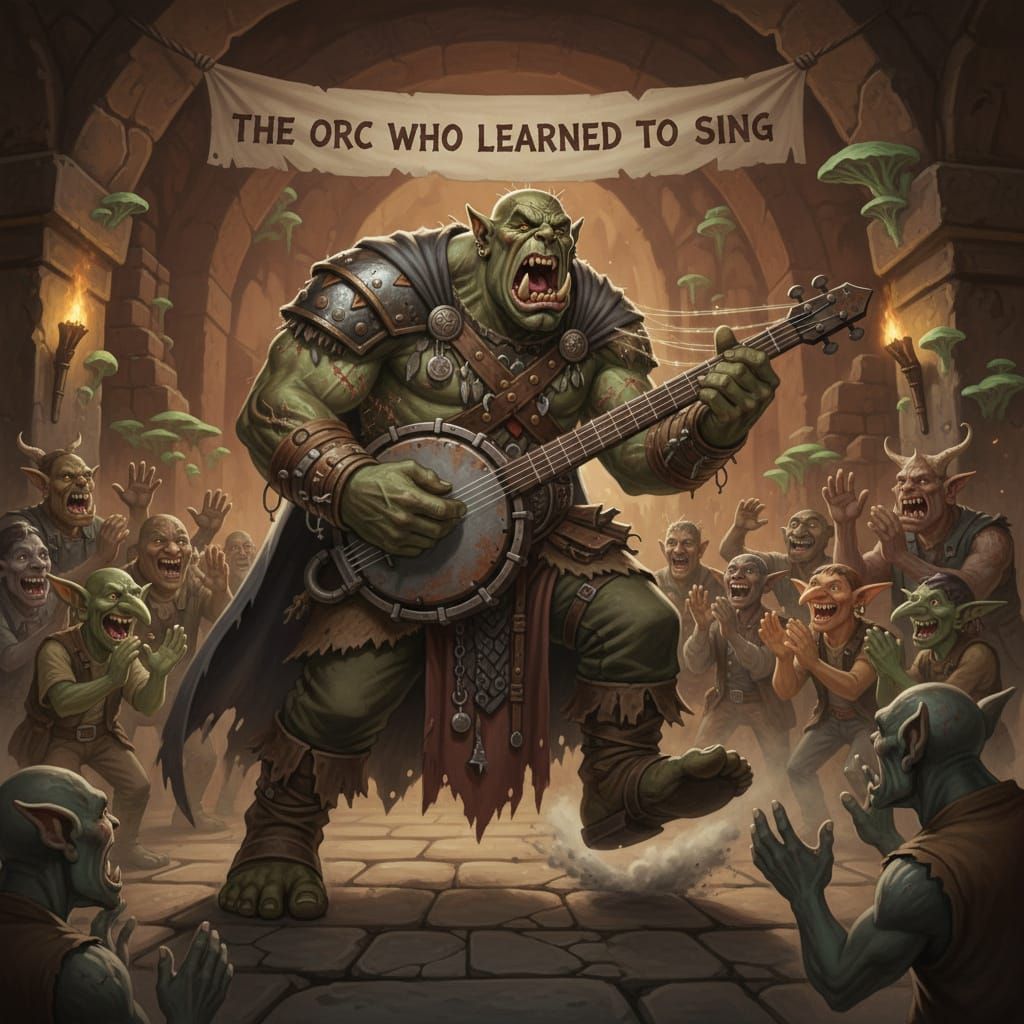 Orc Singer Roars a Crooked Hymn with Shaken Strings