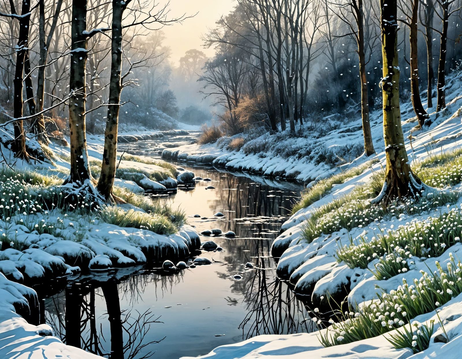 Surreal Winter Wonderland in Watercolor Style