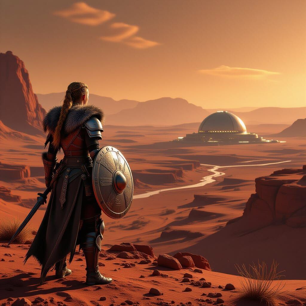 Viking Shield Maiden on Mars in Advanced Armor