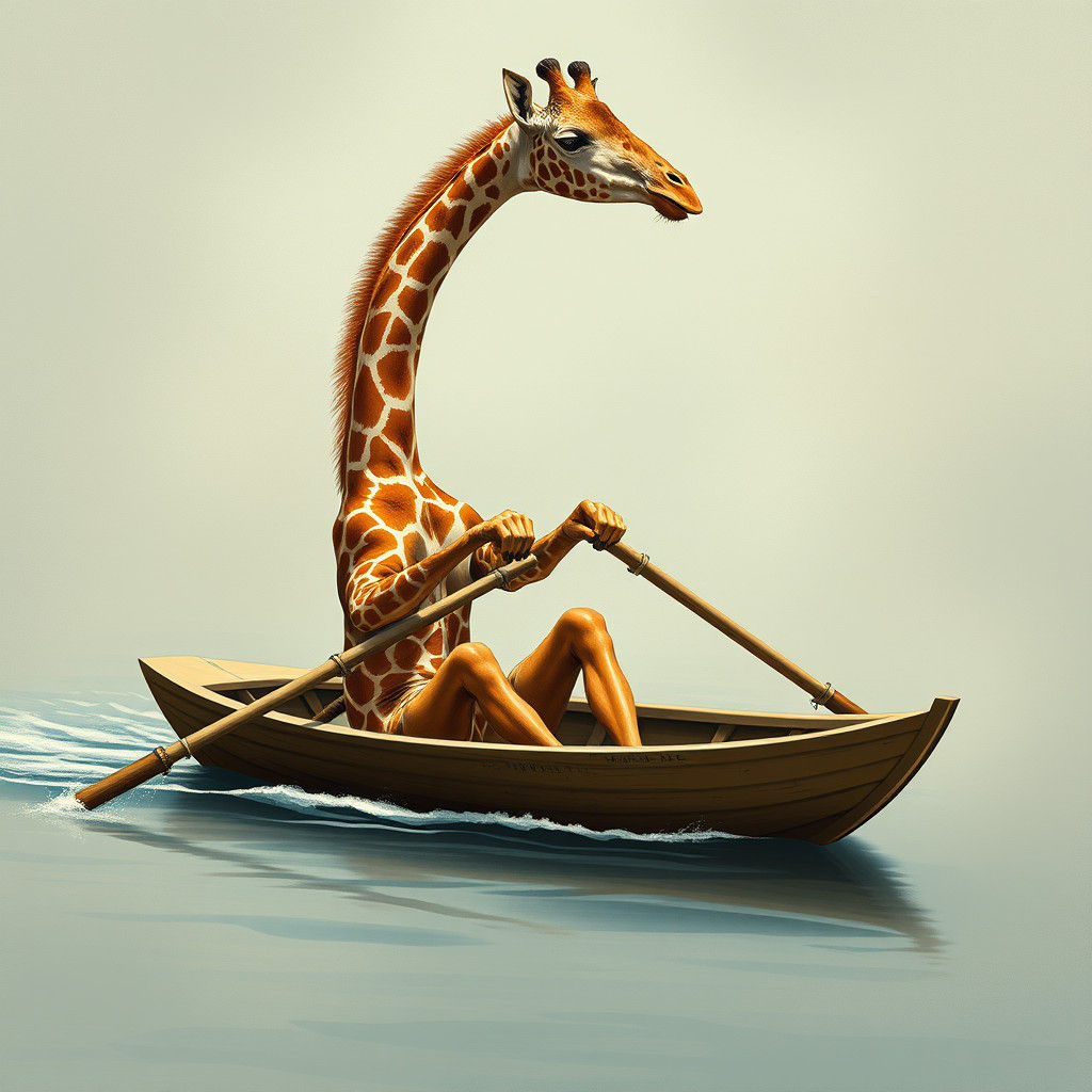 Giraffe Oars Rowing Boat: AI Generated Image