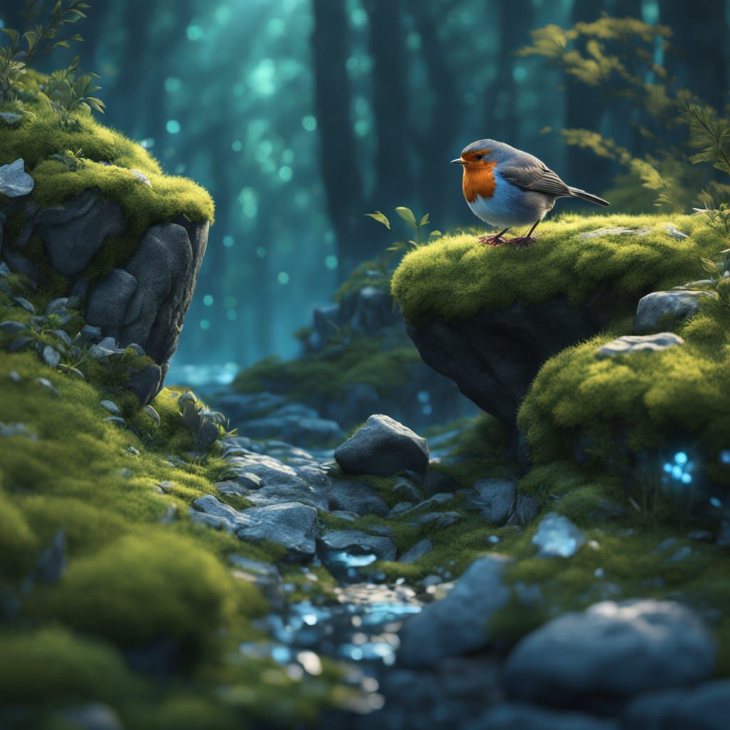 Whimsical Robin Serenades in an Enchanted Garden