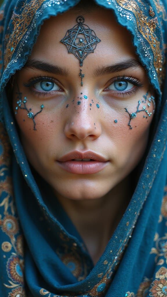 Ethereal Goddess with Glowing Blue Eyes