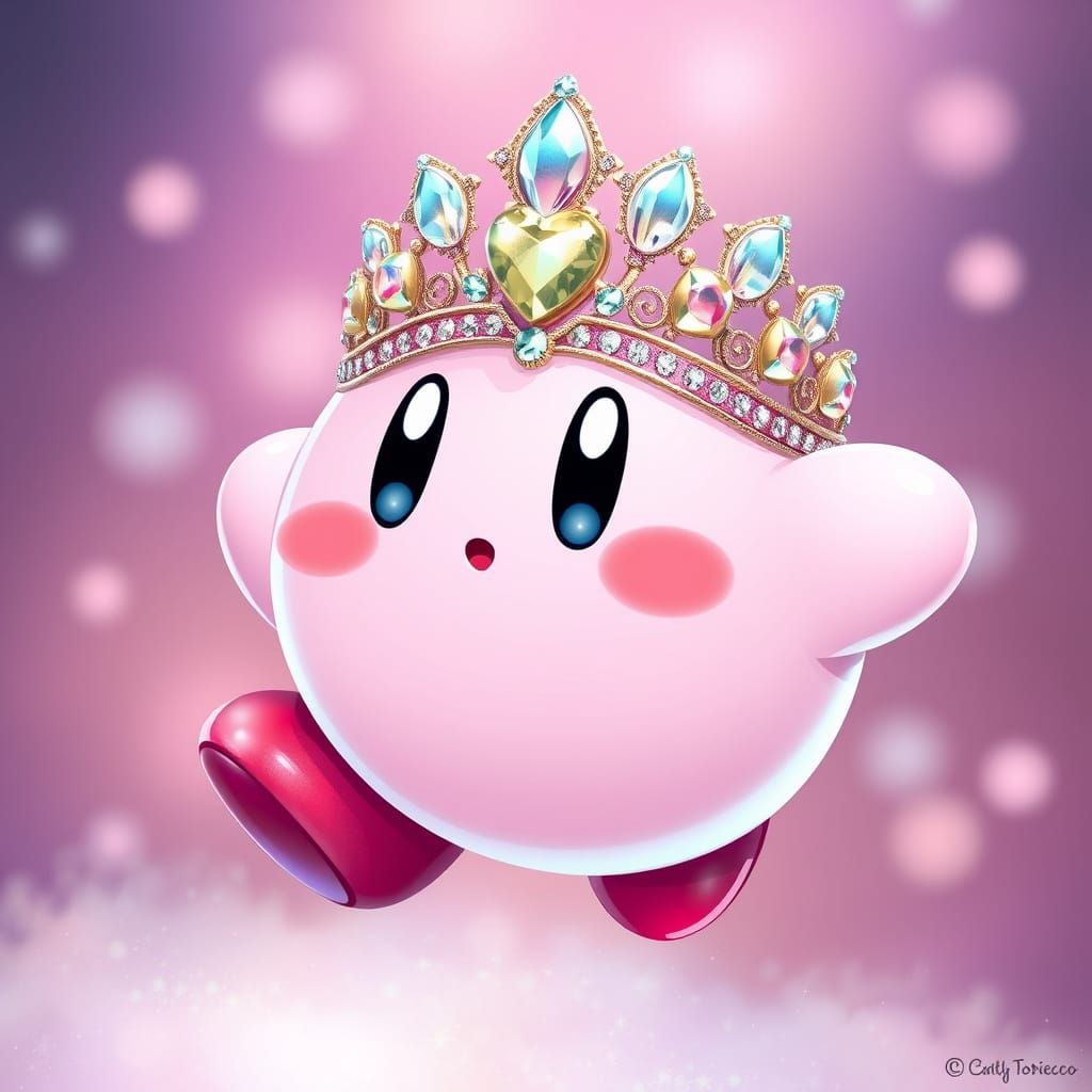 Kawaii Kirby with Sparkling Tiara, Art Nouveau Style