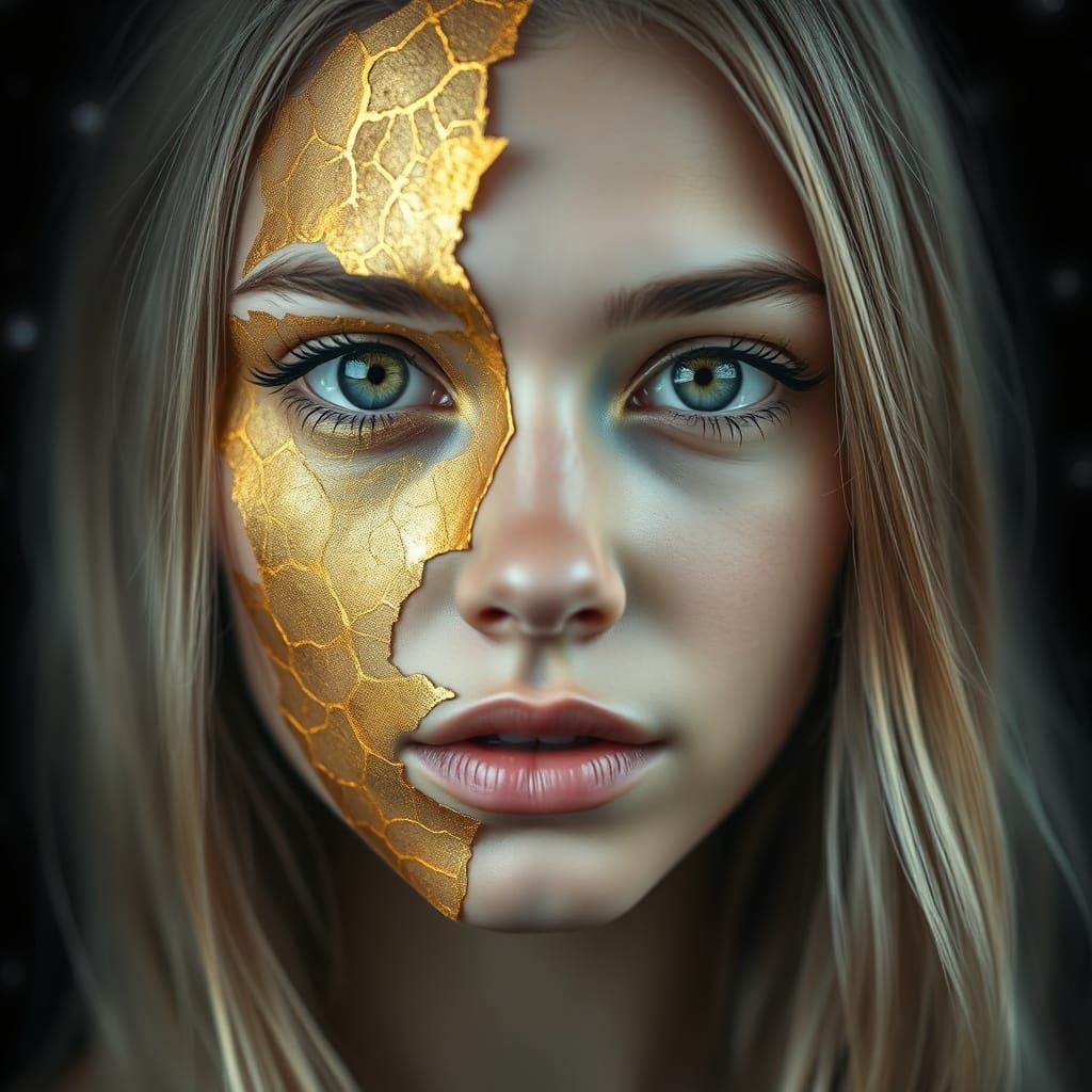 Enchanting Portrait of a Young Woman with Golden Accents