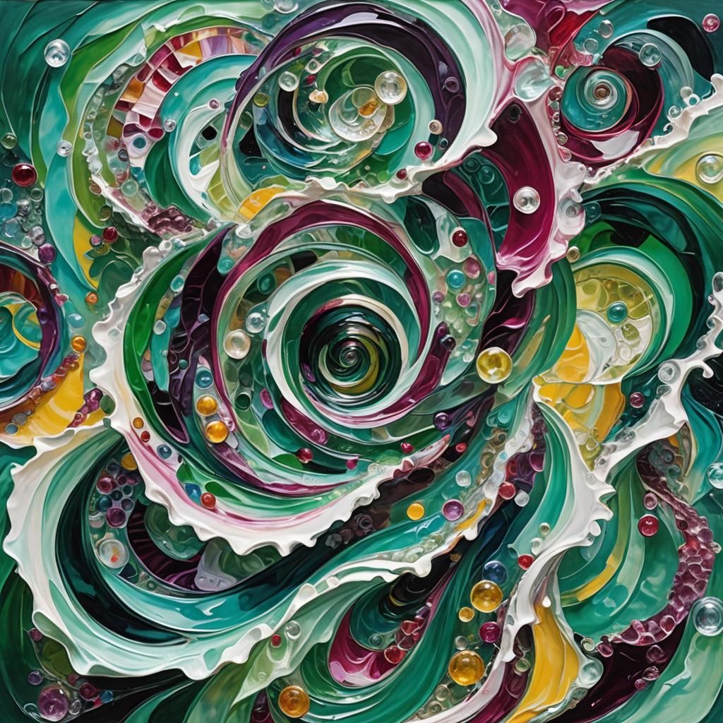 Murano Glass Spirals at Tropical Sunset in Acrylic Art Style