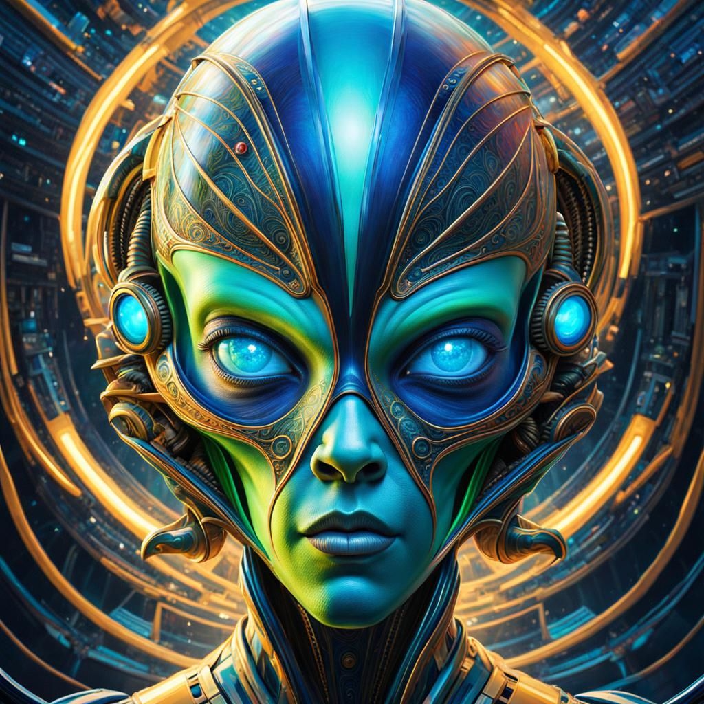 Alien Face Jacket Merging into Neural World