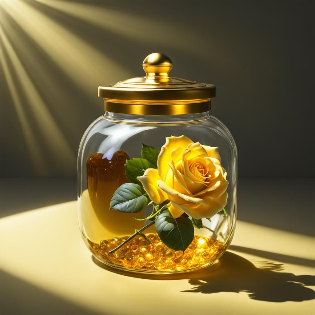 Yellow Rose with Honey, Hyperrealistic 3D Rendering