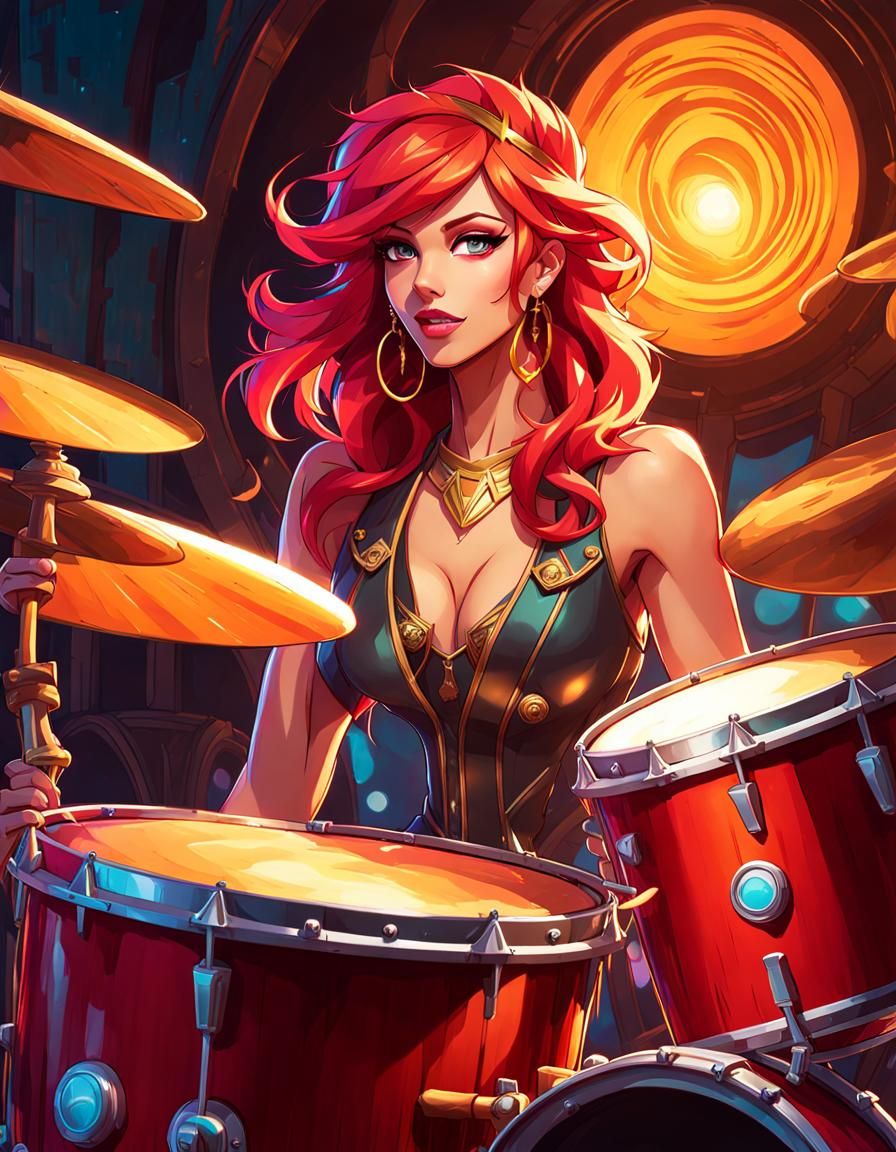 Sunset Shimmer as Drummer: Hyperdetailed Concept Art