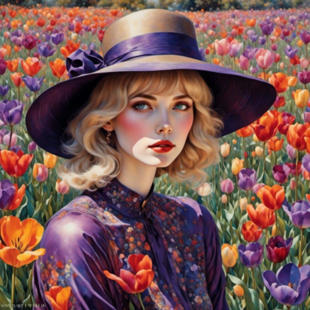 Impressionist Woman in Garden, Monet Style Pastel