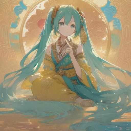 Hatsune Miku in Indian Sari: Watercolor Anime Portrait