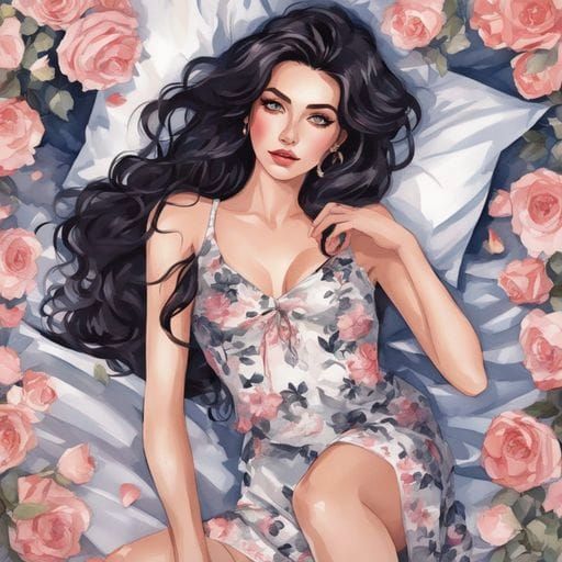 Watercolor Portrait of Woman with Rose Petals