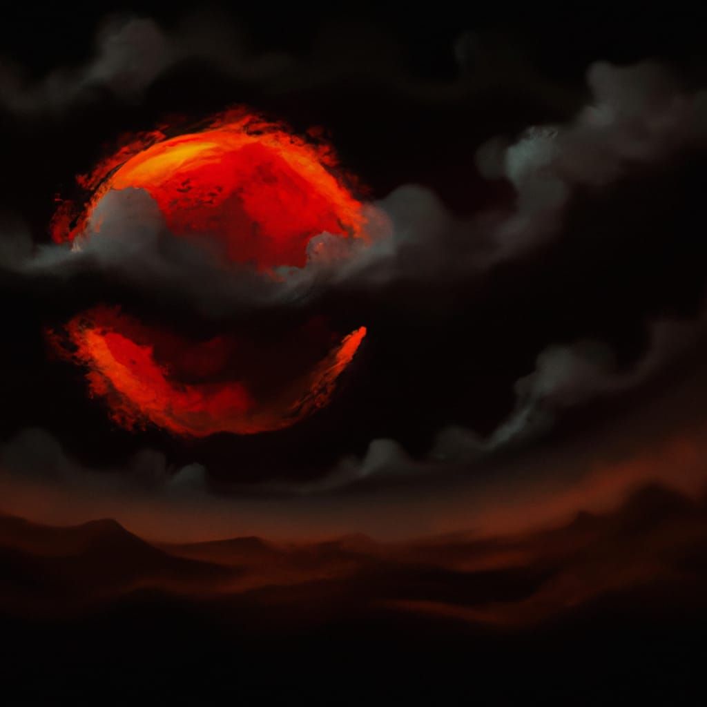 Blood Moon in Red Sky: Cosmic Illustration