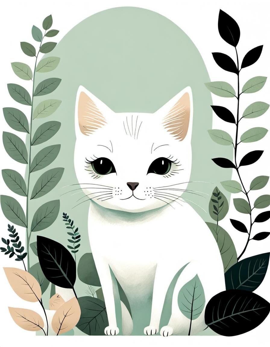 Pastel Cat Clipart in Nursery Art Style