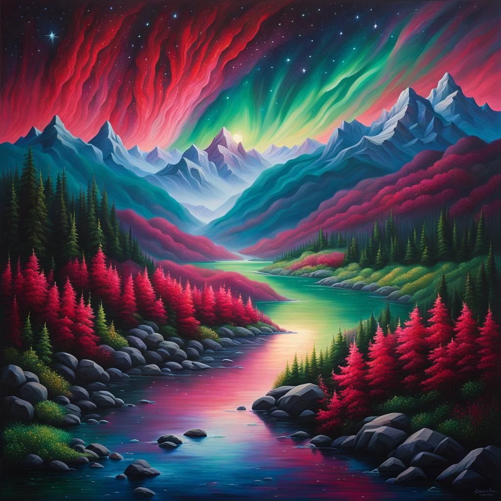 Dreamlike Landscape in Vibrant Triadic Colors