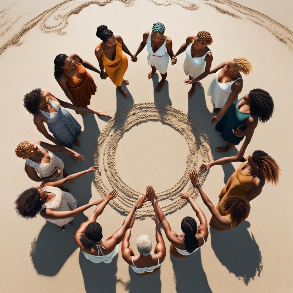 Diverse Women's Circle on Beach in 8K