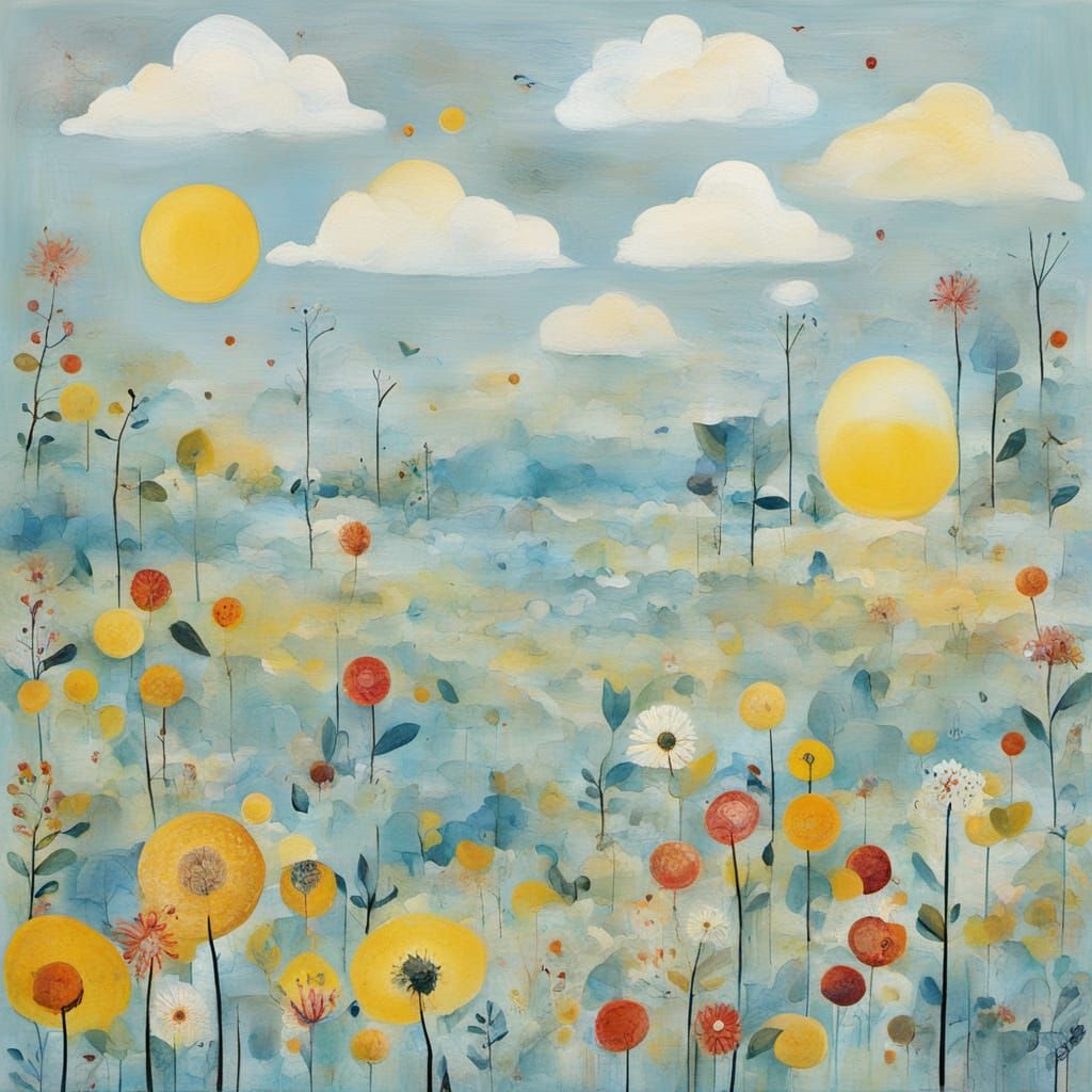 Pale Canary and Sky in Ultraminimalist Folk Art Style