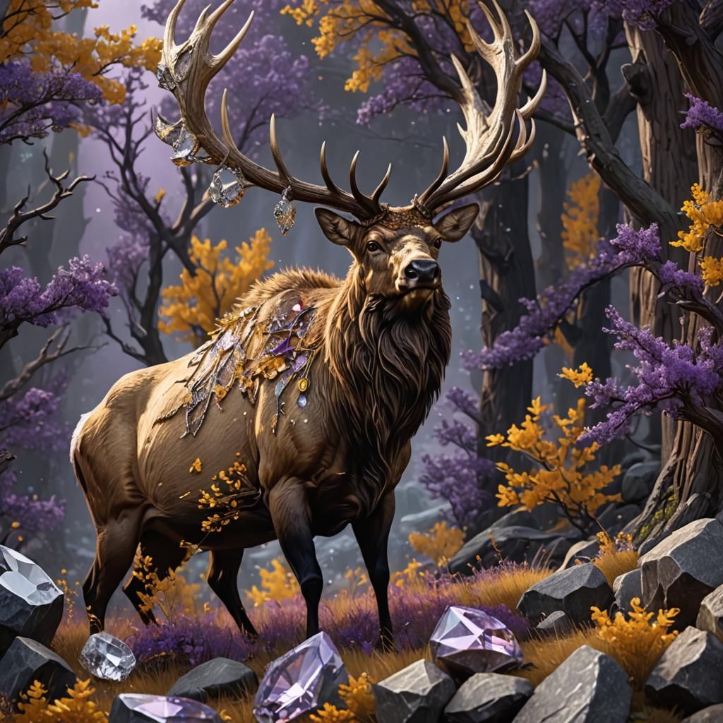 Diamond Rocky Mountain Elk: Dark Fantasy Art