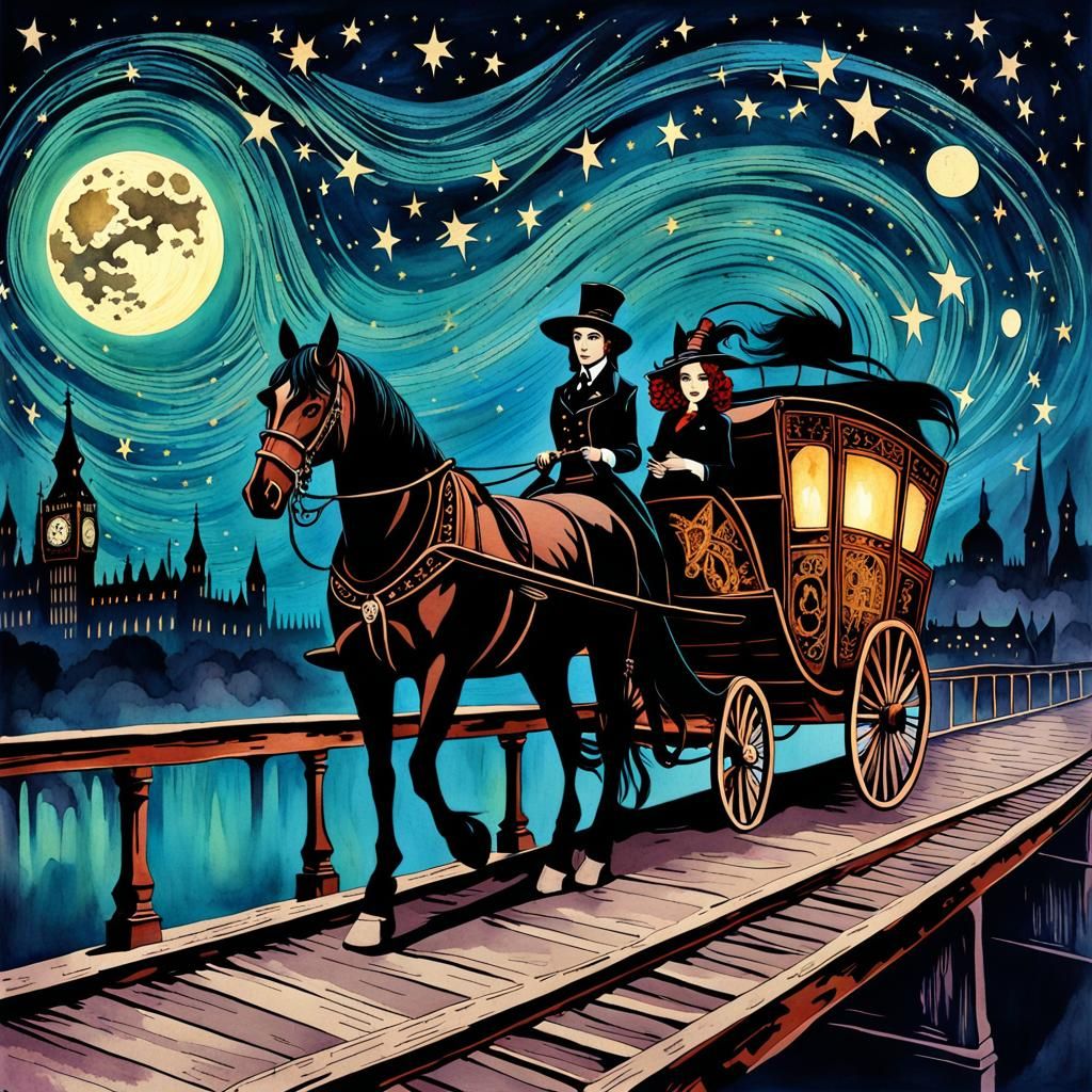 Victorian London Steampunk Bridge in Watercolor