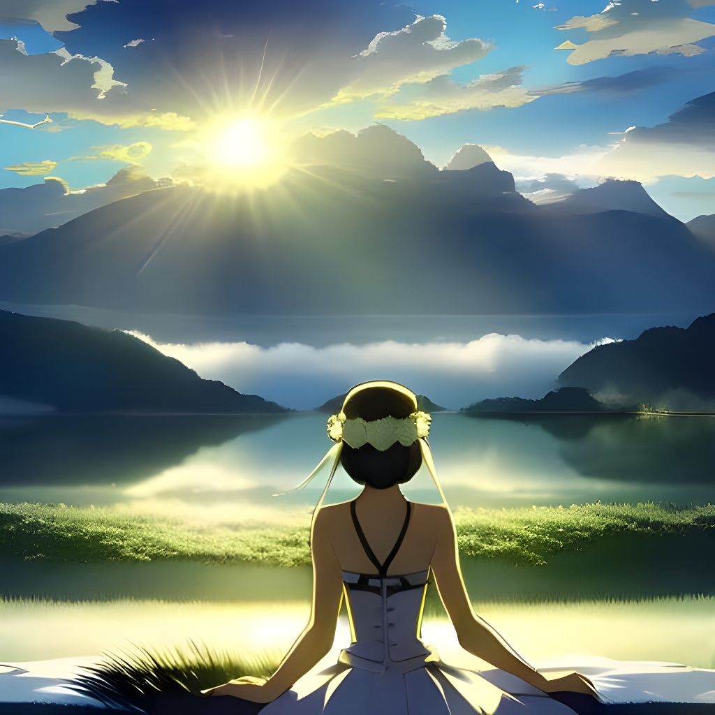 Sparkling Champagne by Lake in Anime Style