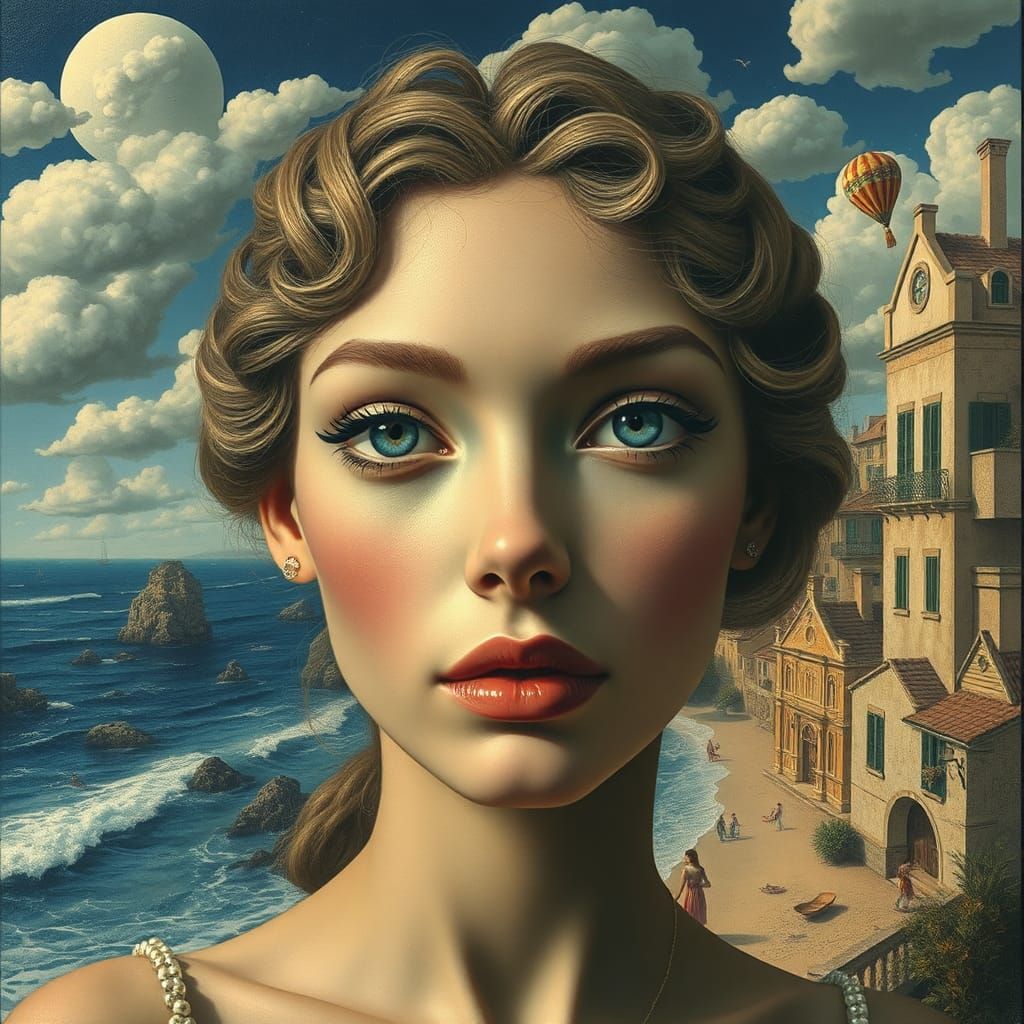 Surreal Seaside Fantasy Art with Woman's Face