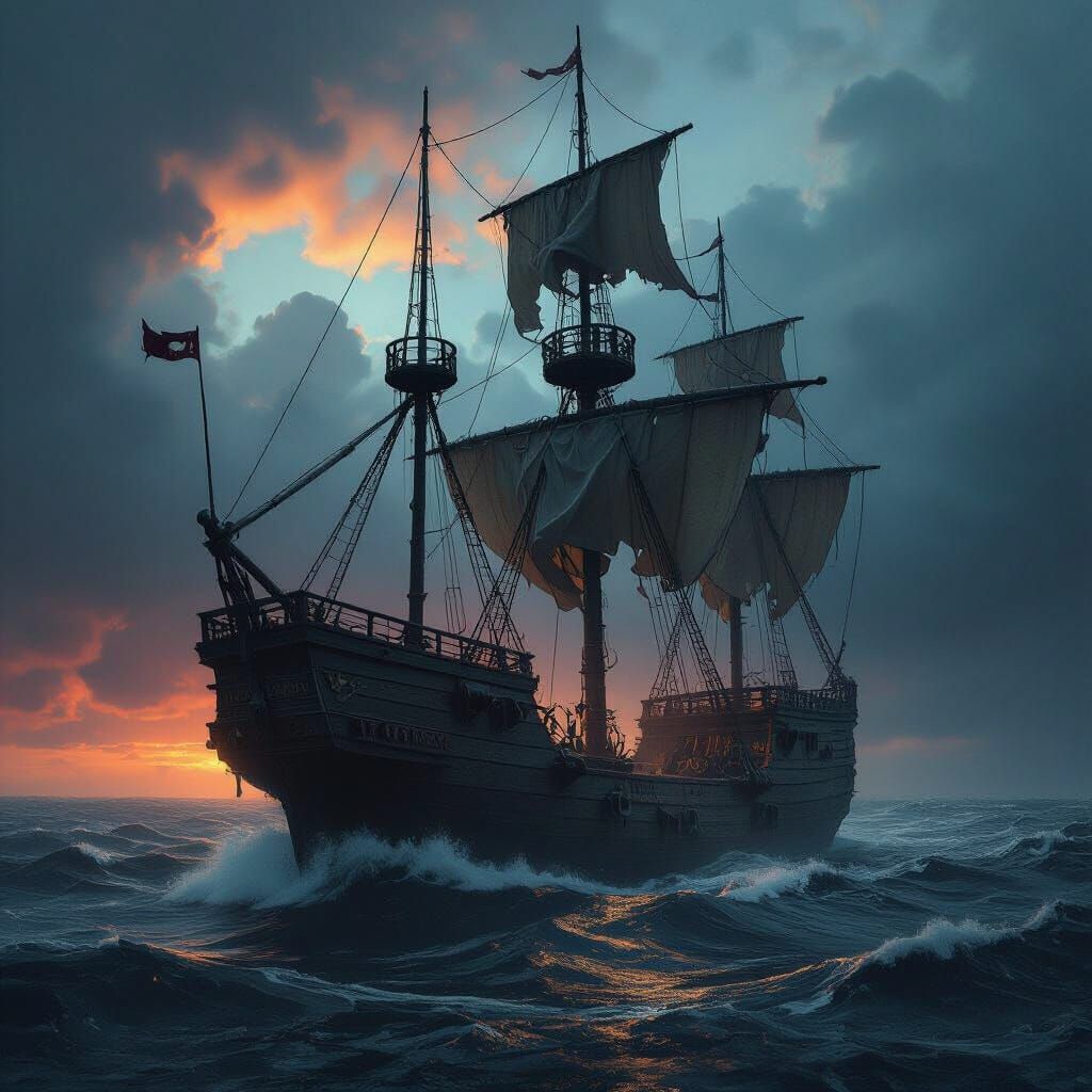 Skeletal Warship on a Stormy Black Sea