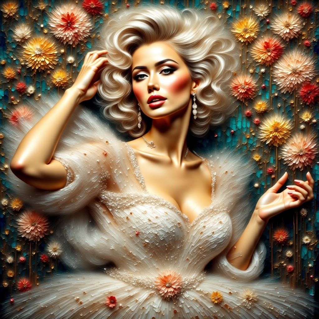 Elegant Neo-Expressionist Portrait of a Young Woman in a Ruf...