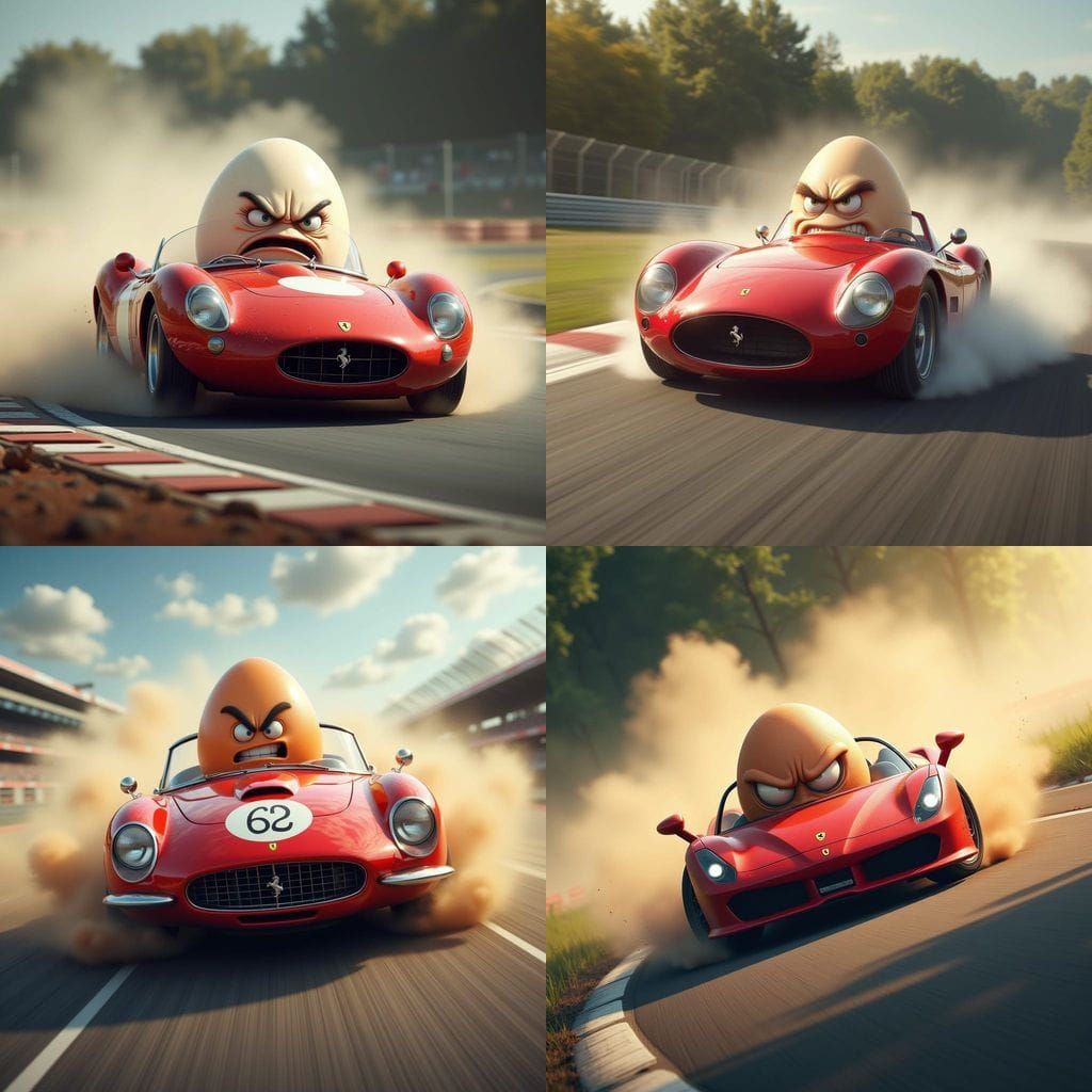 Angry Egg Races Ferrari on Racetrack